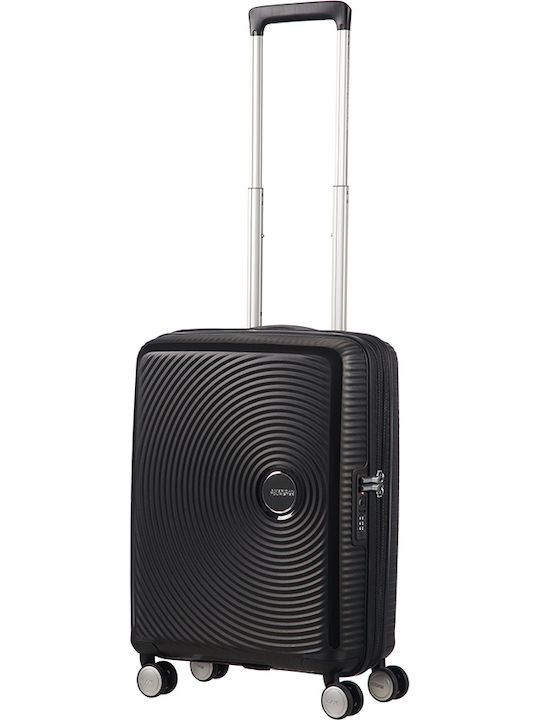 American Tourister Soundbox Spinner Expandable Cabin Hard Suitcase Bass Black with 4 Wheels Height 55cm