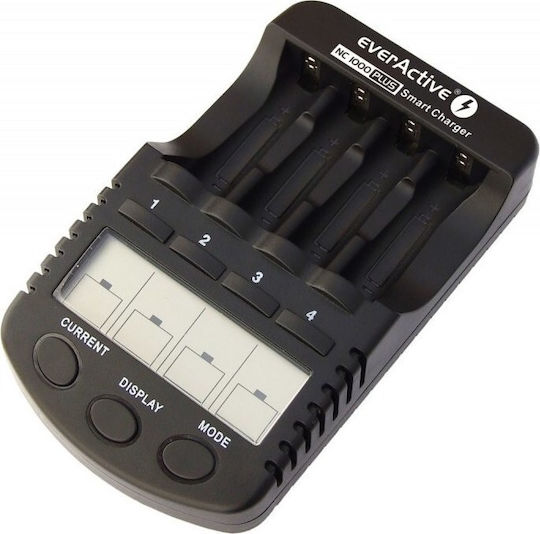 everActive NC-1000 Plus Зарядно 4 за батерии Ni-Cd/Ni-MH Размер AA/AAA в Черен цвят