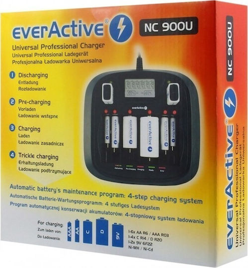 everActive NC-900U Ladegerät 8 Batterien Ni-Cd/Ni-MH Größe AA/AAA/9V/D