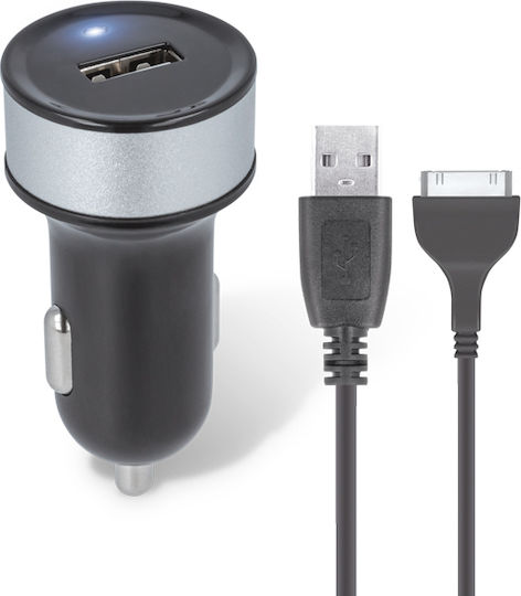 Forever 1A USB Car Charger & 30-Pin Cable Φορτιστής Αυτοκινήτου 1A με μία Θύρα: 1xUSB Μαύρο Χρώμα