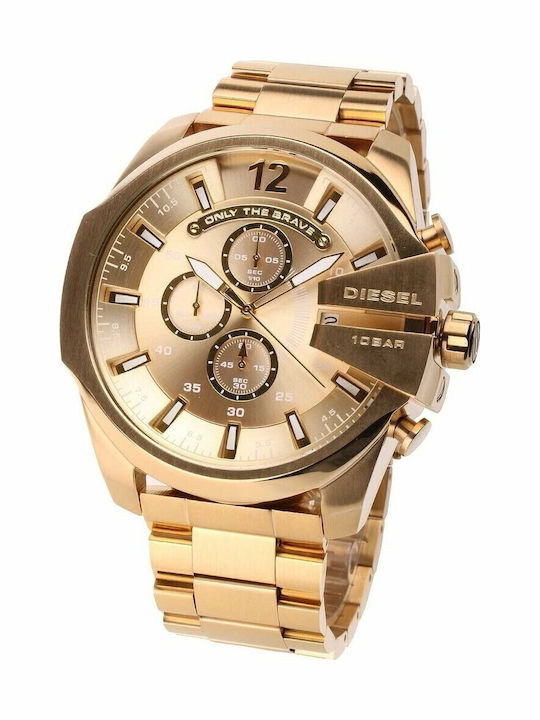 Diesel Mega Chief Herrenuhr 51mm Chronograph Batterie mit Gold Metallarmband