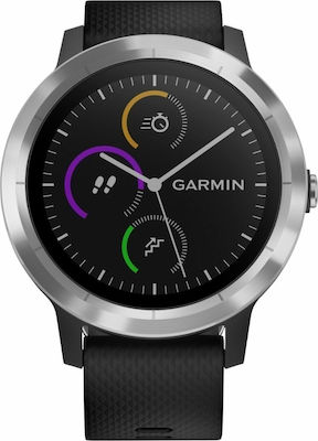 Garmin Vivoactive 3 Stainless Steel 43mm Αδιάβροχο Smartwatch με Παλμογράφο (Black with Silver Hardware)