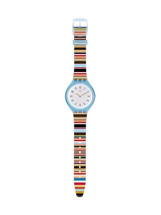 Swatch Skinstripes Watch with Blue Rubber Strap