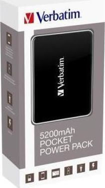 Verbatim Pocket Pack Power Bank 5200mAh mit USB-A Anschluss Schwarz