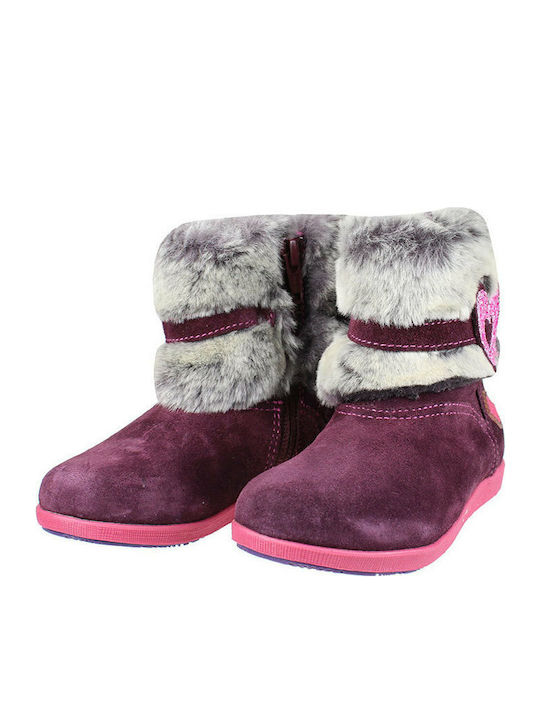 Suede Kids Boots with Zipper Burgundy