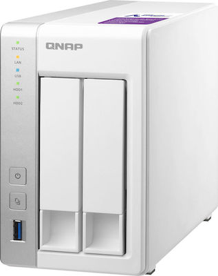 QNap TS-231P2-4G NAS Turm mit 2 Steckplätzen für HDD/SSD und 2 Ethernet-Anschlüsse