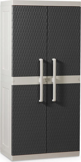 Double Door Wardrobe Rattan XL Plastic with 4 Shelves Light Grey / Warm Grey 312 89x54x190cm