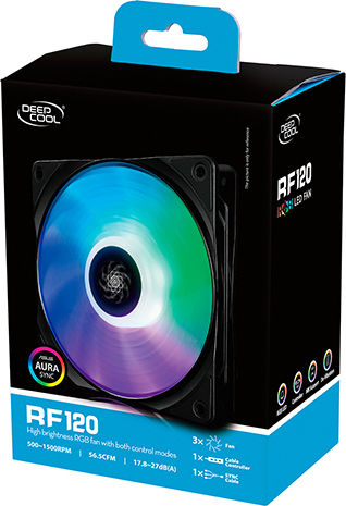 Deepcool RF 120 Case Fan 1500rpm 56.5cfm with RGB Lighting and 4-Pin PWM Connection 3pcs