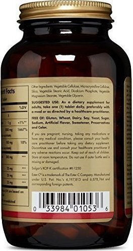 Solgar Ester-C Plus Vitamin for Immune System Boost, the Skin & Antioxidant Action 1000mg 90 Tablets