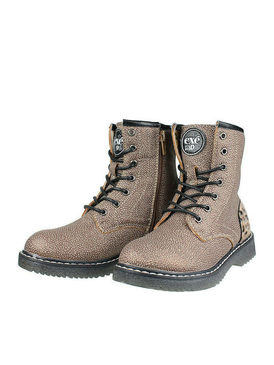 Exe 5560-005 Kids Leather Military Boots with Zipper Brown