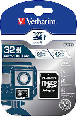 Verbatim Pro microSDHC 32GB Class 10 U3 UHS-I με αντάπτορα