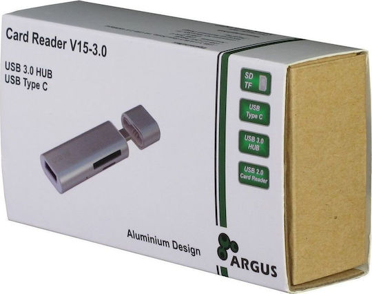 Inter-Tech Argus V15-3.0 Card Reader USB 2.0 USB 3.0 Type-C για SD/microSD Ασημί