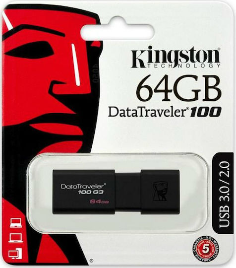 Kingston DataTraveler 100 G3 64GB USB 3.0 Стик Черен