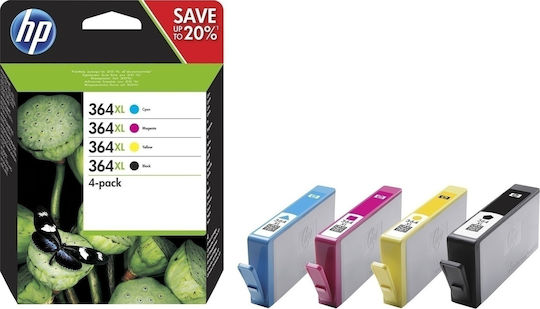 HP 364XL Original Pack of 4 InkJet Printer Inks Yellow / Cyan / Magenta / Black (N9J74AE)