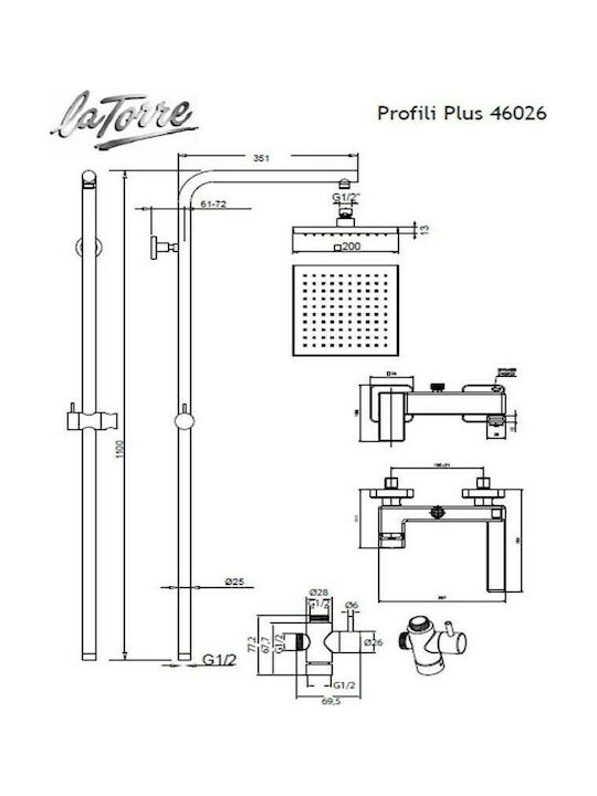 La Torre Profili Plus Στήλη Ντουζ με Μπαταρία 117cm Ασημί