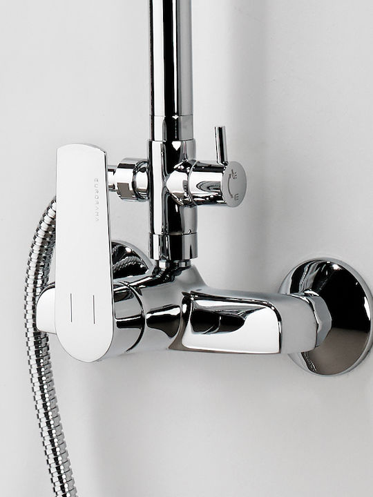 Eurorama Klint Adjustable Shower Column with Bathtub Mixer 83-144cm Silver