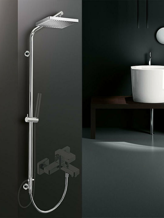 Eurorama Square Shower Column without Mixer 117cm Silver
