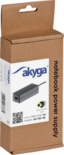 Akyga Φορτιστής Laptop 40W 19V 2.1A για Samsung χωρίς Καλώδιο Τροφοδοσίας