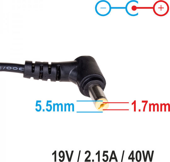 Akyga Φορτιστής Laptop 40W 19V 2.15A για Acer χωρίς Καλώδιο Τροφοδοσίας