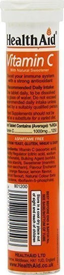 Health Aid Vitamin C Vitamin for Immune System Boost, the Skin & Antioxidant Action 1000mg Orange 20 x 1 effervescent tablets