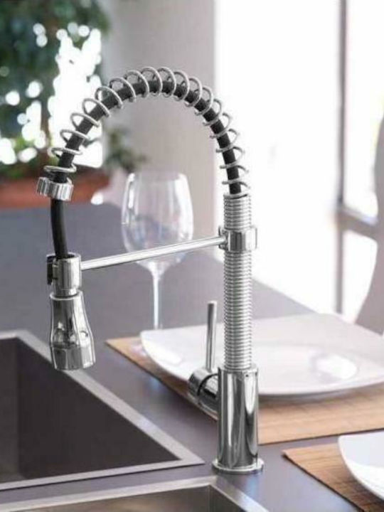 Karag Fm56 Μπαταρία Κουζίνας Πάγκου με Σπιράλ Inox Ασημί