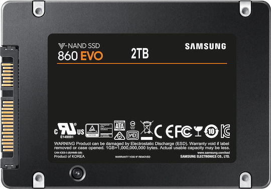 Samsung 860 Evo SSD 2TB τύπου 2.5'' με σύνδεση SATA III MZ-76E2T0B/EU