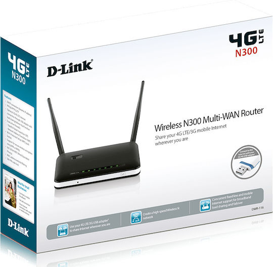 D-Link DWR-116 Ασύρματο Router Wi‑Fi 4 με 4 Θύρες