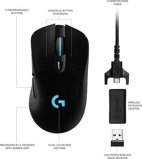 Logitech G703 Ασύρματο RGB Gaming Ποντίκι 12000 DPI Μαύρο