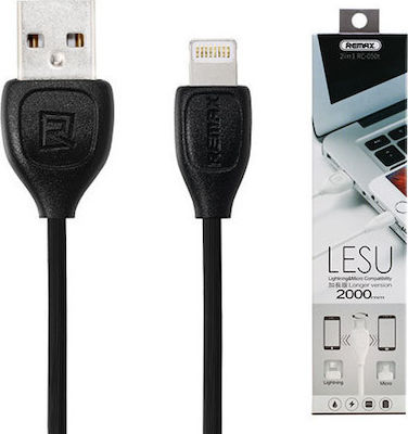 Remax Lesu RC-050t Regular USB to micro USB / Lightning Cable Μαύρο 2m