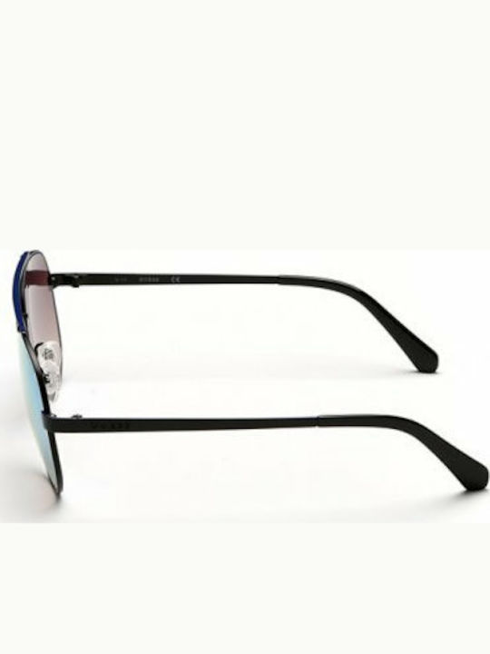 Guess Men's Sunglasses with Black Metal Frame and Light Blue Mirror Lens