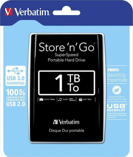 Verbatim Store 'n' Go USB 3.0 External 2.5" HDD 1TB Black