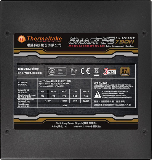 Thermaltake Smart SE 730W Μαύρο Τροφοδοτικό Υπολογιστή Semi Modular