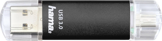 HAMA Laeta Twin 128GB USB 3.0 Stick with Connection USB-A & micro USB-B Black