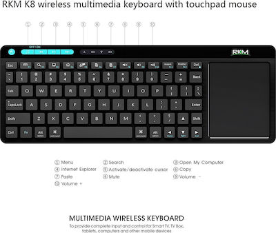 Rikomagic Mini Wireless Keyboard with Touchpad Mouse K8 Keyboard with Touchpad English US