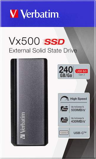 Verbatim Vx500 USB 3.1 / USB-C External M.2 SSD 240GB Silver