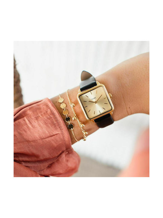 La Garconne Gold Gold / Black Watch with Black Leather Strap