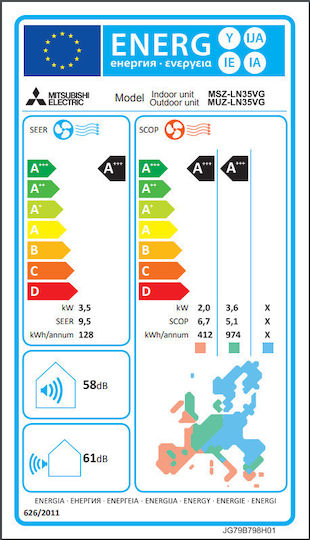Mitsubishi Electric MSZ-LN VG Aparat De Aer Condiționat Inverter 12000 BTU A+++/A+++ Cu WiFi Și Tehnologie Plasma Quad Plus Negru Onyx