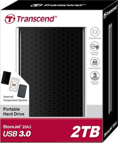 Transcend StoreJet 25A3 USB 3.0 Externe HDD 2TB 2.5" Schwarz