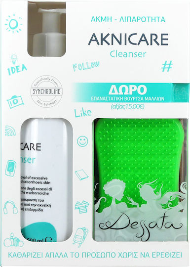 Synchroline Aknicare Cleanser & Dessata Hair Brush Skin Care Set for Facial Cleaning