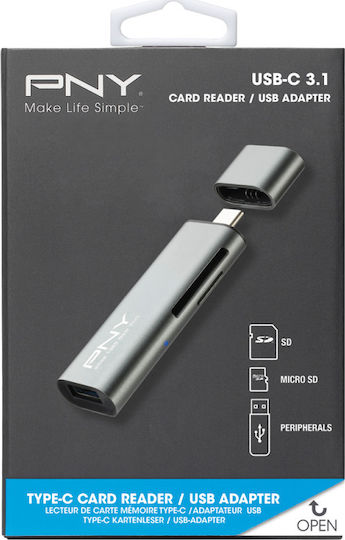 PNY Card Reader Type-C για SD/microSD Ασημί