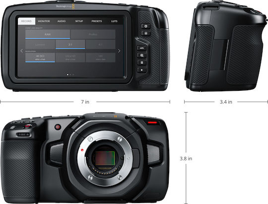 Blackmagic Design Βιντεοκάμερα Pocket Cinema 4K 4K DCI @ 60fps Αισθητήρας CMOS Αποθήκευση σε Κάρτα Μνήμης με Οθόνη Αφής 5" και HDMI