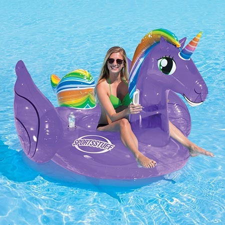 Various Aufblasbarer Einhorn Weiterfahren Wasser 2 Personen mit Griffen Lila