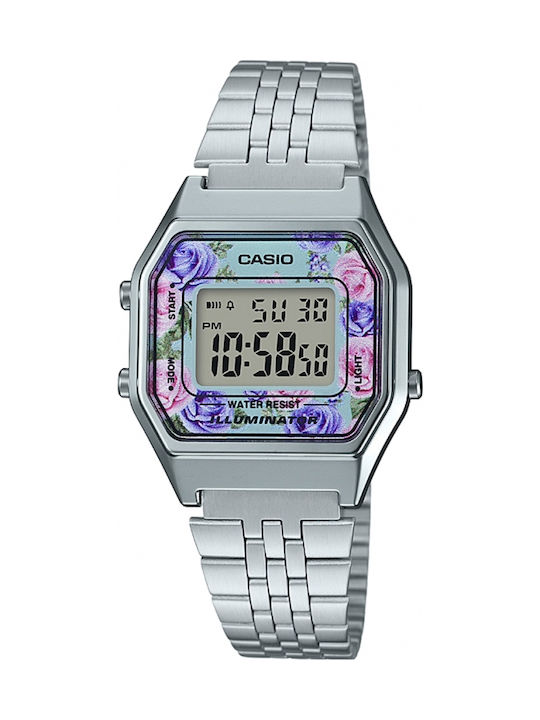 Casio Stainless Steel Bracelet Digital Uhr mit Silber Metallarmband