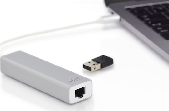 Digitus Hub USB 3 Porturi USB 3.0 cu Conectare USB-C Ethernet Argintiu