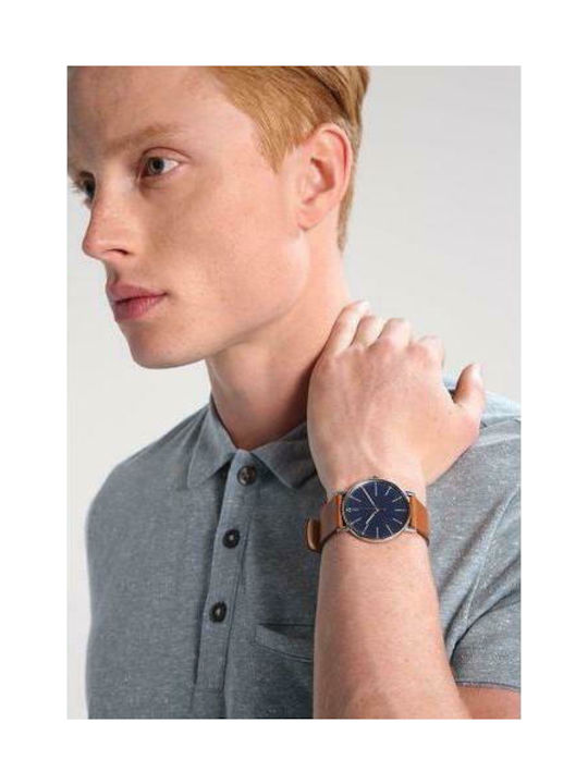Skagen Ανδρικό Ρολόι 40mm Μπαταρίας με Καφέ Δερμάτινο Λουράκι