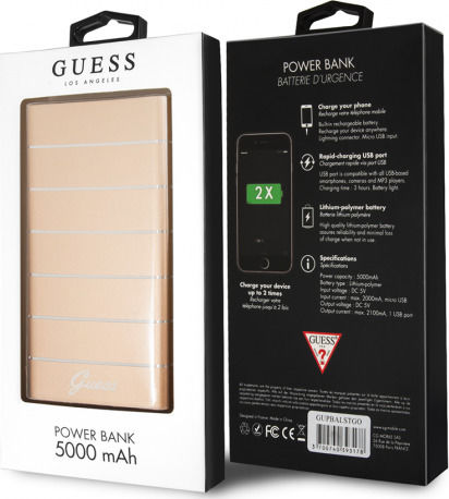 Guess GUPBALSTGO Power Bank 5000mAh με Θύρα USB-A Χρυσό