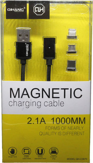 Magnetic USB to Lightning / Type-C / micro USB 1m 2.1A Cable (QH-C3670-BL)