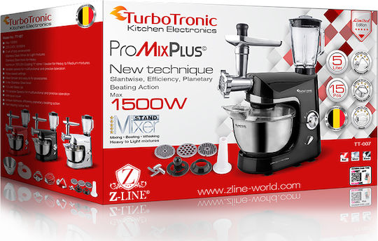 Turbotronic Mixează 2000W cu Vas din Oțel Inoxidabil 4.5lt Negru