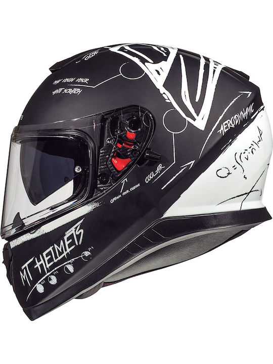 MT Thunder 3 SV Board Matt Black/White Κράνος Μηχανής Full Face 1450gr με Sunvisor