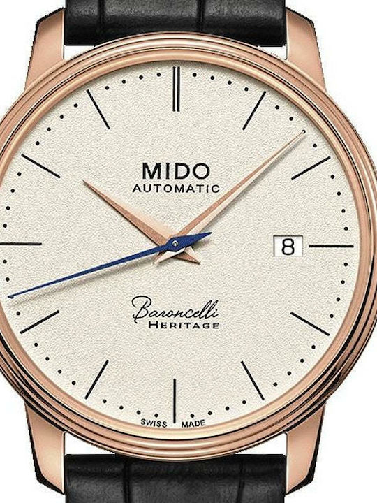 Mido Baroncelli III Automatic Ανδρικό Ρολόι 39mm Αυτόματο με Μαύρο Δερμάτινο Λουράκι